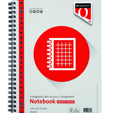 Collegeblok Quantore A4 ruit 10mm 23-gaats 200 pagina's 70gr
