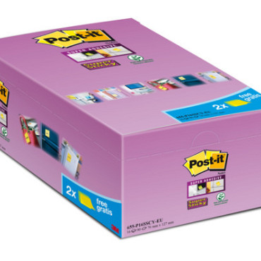 Memoblok Post-it 655 Super Sticky 76x127mm geel 14+2 gratis