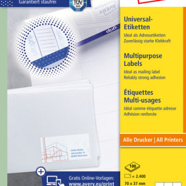 Etiket Avery Zweckform 3474 70x37mm wit 2400stuks