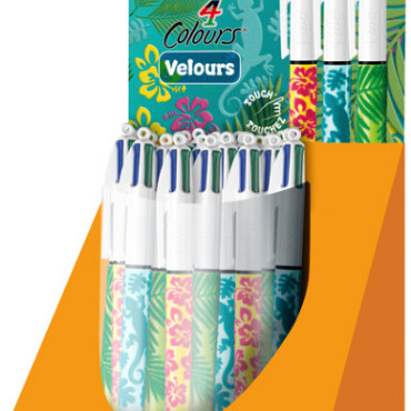 Balpen Bic 4kleuren velours medium assorti