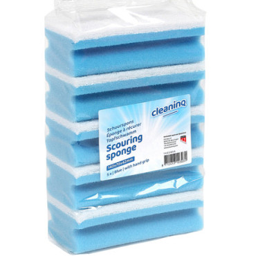 Schuurspons Cleaninq met greep 140x70x42mm blauw/wit 5 stuks