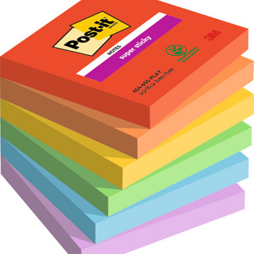 Memoblok Post-it 654 Super Sticky 76x76mm Playful 6 stuks