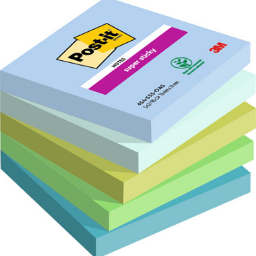 Memoblok Post-it 654 Super Sticky 76x76mm Oasis 5 stuks
