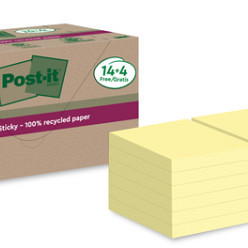 Memoblok Post-it 654 RSS12CY 76x76mm geel 14+4 gratis