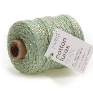 Cotton Cord Lurex Twist Katoen touw 50 meter licht olijf / goud ø2mm