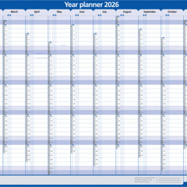 Jaarplanner 2026 Legamaster 1 persoon 90x60cm horizontaal gelamineerd Engelstalig