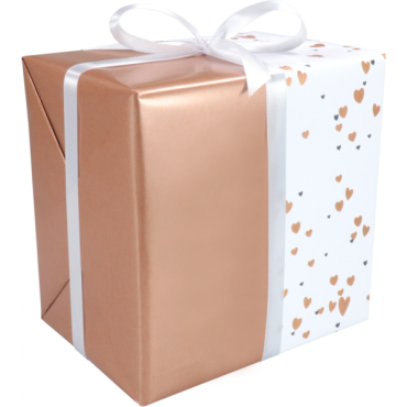 Cadeaupapier 50cm 100m 80gr/m  metallic Hearts brons - wit