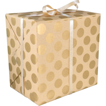 Cadeaupapier 50cm 200m 65gr bruin kraft big Dots goud