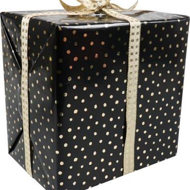 Cadeaupapier 30cm 200m 80gr/m Zwart met Dots glimmend goud