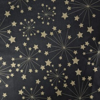 Zijdevloei papier 50x75cm 22gr 100 vel zwart met gouden sterren