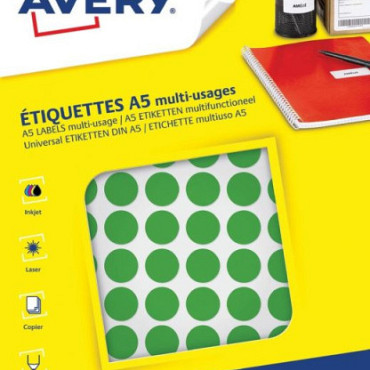 Etiket Avery A5 papier rond 15mm GROEN 960 stuks 96 per vel