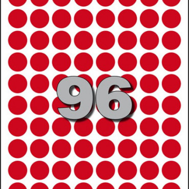Etiket Avery A5 papier rond 15mm ROOD  960 stuks 96 per vel
