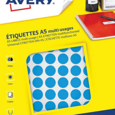 Etiket Avery A5 papier rond 15mm BLAUW  960 stuks 96 per vel