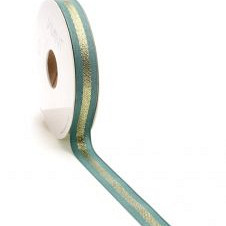Luxe lint ribbon wired groen met goud 15mm x 20 meter