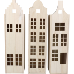 Wijnkis 1 fles 337x95x85mm met deksel Grachtenpand 3 stuks