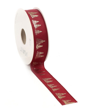 Kerst Lint woven FIR 25mm x 15 meter rood