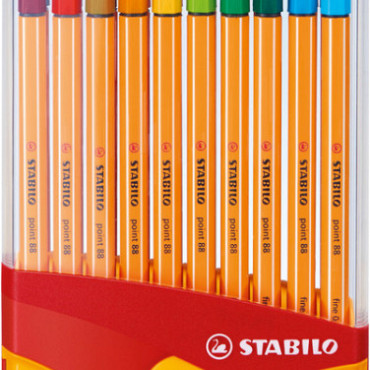 Fineliner STABILO point 88 ColorParade rollerset geel/rood fijn assorti etui à 20 stuks