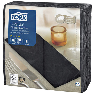 Dinnerservetten Tork Premium LinStyle® 1/8 gevouwen 50st zwart 478151