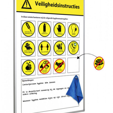 Veiligheidsbord Corona met wisselbare iconen Nederlandstalig 30x45cm