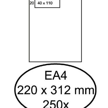 Envelop Hermes akte EA4 220x312mm venster links 4x11cm zelfklevend wit doos à 250 stuks