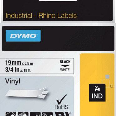 Labeltape Dymo Rhino 18445 19mmx5.5m vinyl zwart op wit
