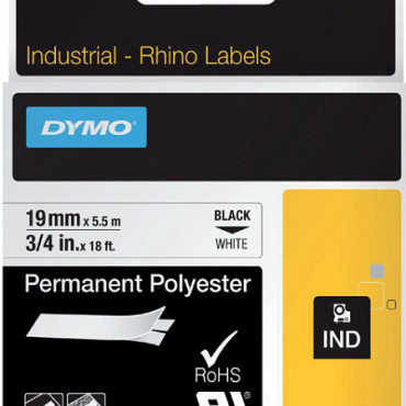Labeltape Dymo Rhino 18484 19mmx5.5m polyester zwart op wt