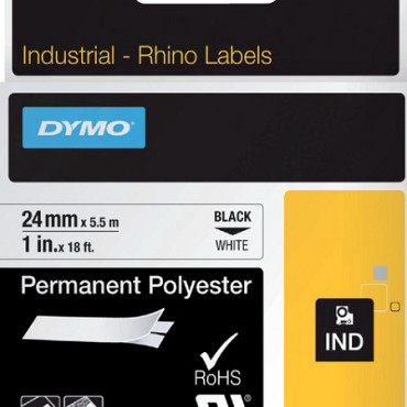 Labeltape Dymo Rhino industrieel polyester 24mm zwart op wit