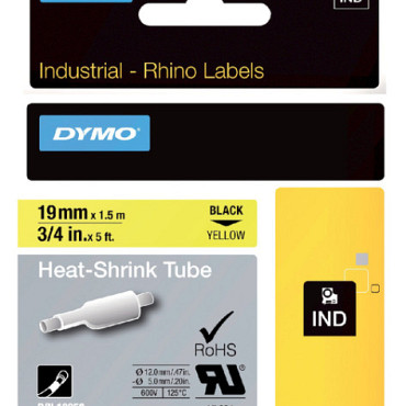 Labeltape Dymo Rhino 18058 19mmx1.5m krimpkous zwart op geel