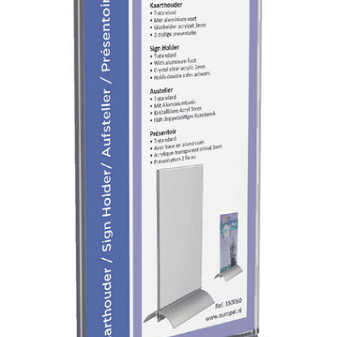 Kaarthouder Europel T-standaard 1/3 A4 staand acryl / aluminium