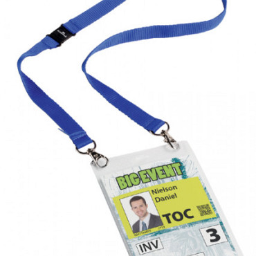 Badge Durable voor evenementen A6 met koord blauw