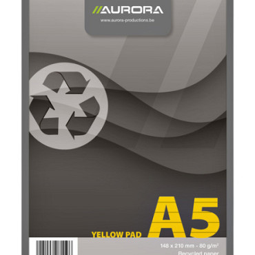 Schrijfblok Aurora A5 lijn 80 vel 80gr geel