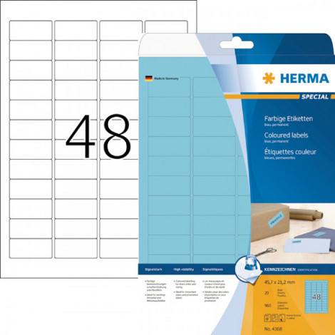 Etiket HERMA 4368 45.7x21.2mm verwijderbaar blauw 960stuks