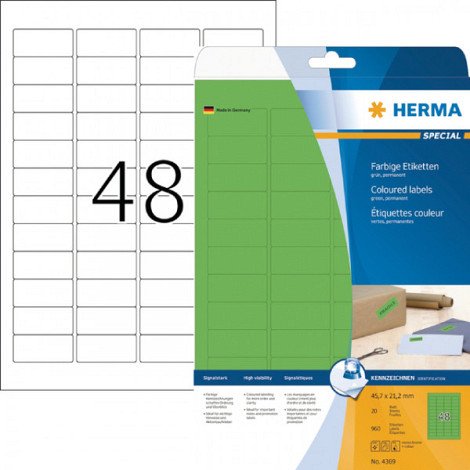 Etiket HERMA 4369 45.7x21.2mm verwijderbaar groen 960stuks