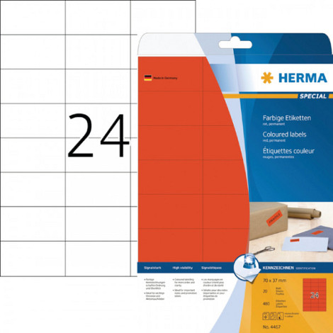 Etiket HERMA 4467 70x37mm verwijderbaar rood 480stuks