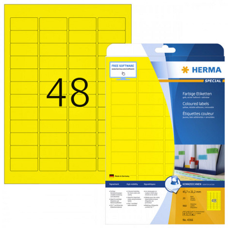 Etiket HERMA 4366 A4 45.7x21.2mm verwijderbaar geel