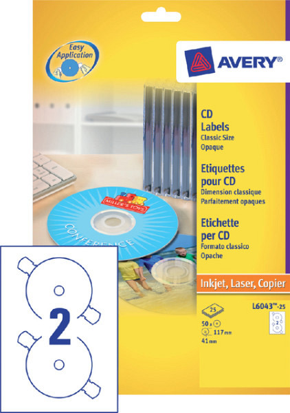 Etiket Avery Zweckform L6043-100 CD wit 200stuks