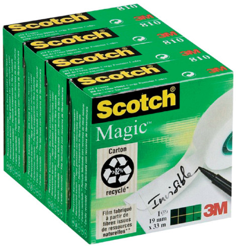 Plakband Scotch Magic 810 4 rollen,19 mm x 33 m onzichtbaar transparant