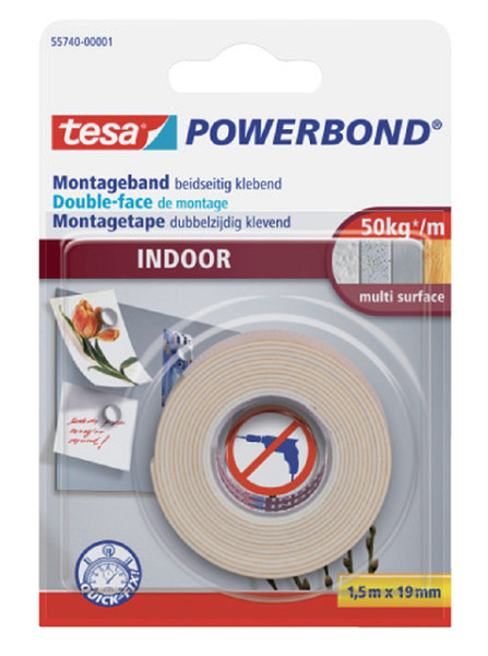 Dubbelzijdig montagetape tesa® Powerbond Indoor 1,5mx19mm wit