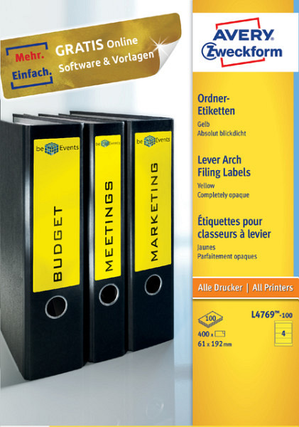 Rugetiket Avery breed 61x192mm zelfklevend geel 100 vel