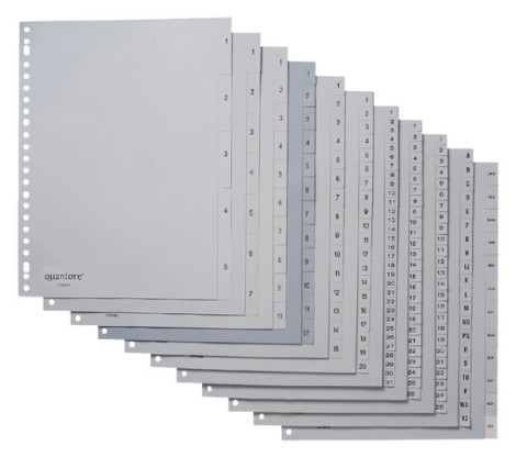 Tabbladen Quantore 23-gaats 20-delig met alfabet grijs PP