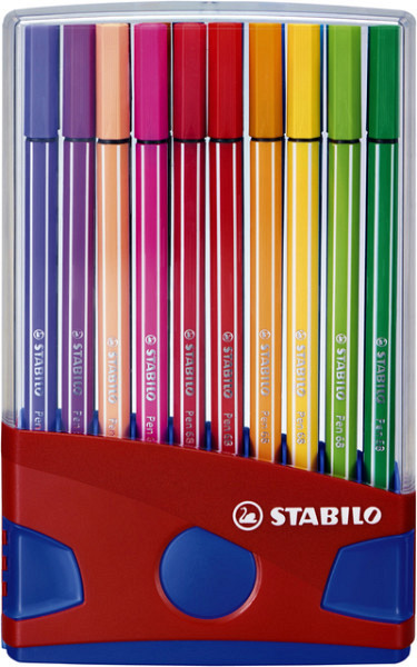 Viltstift STABILO Pen 68/20 ColorParade in rood/blauw etui medium assorti etui à 20 stuks