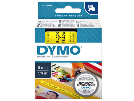 Labeltape Dymo D1 43618 720790 6mmx7m polyester zwart op geel