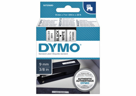 Labeltape Dymo D1 40913 720680 9mmx7m polyester zwart op wit