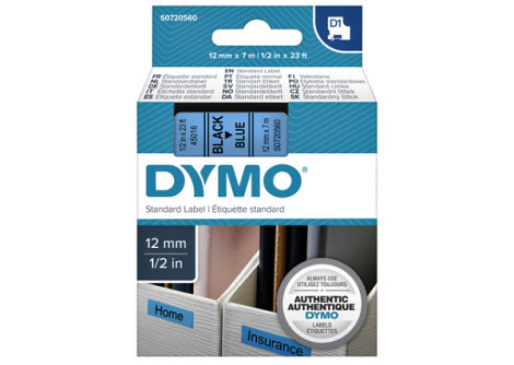 Labeltape Dymo D1 45016 720560 12mmx7m polyester zwart op blauw