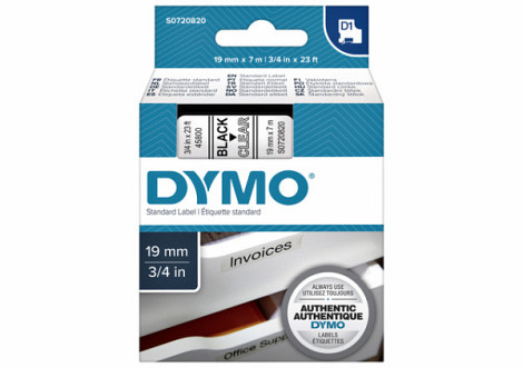 Labeltape Dymo D1 45800 720820 19mmx7m polyester zwart op transparant