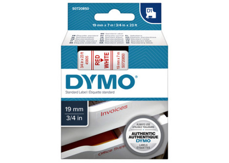 Labeltape Dymo D1 45805 720850 19mmx7m polyester rood op wit