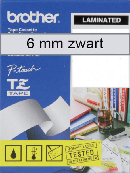 Labeltape Brother P-touch TZE-111 6mm zwart op transparant