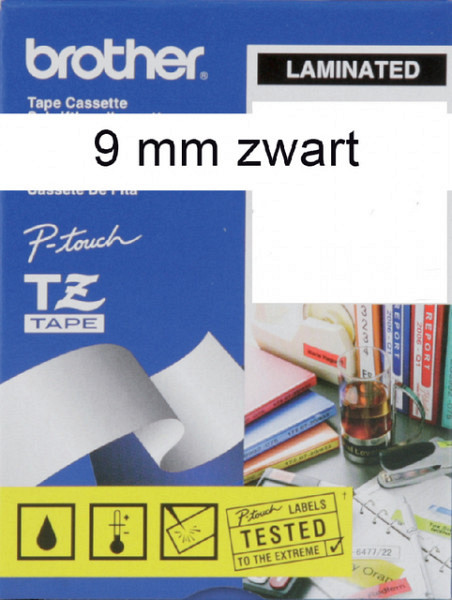 Labeltape Brother P-touch TZE-221 9mm zwart op wit