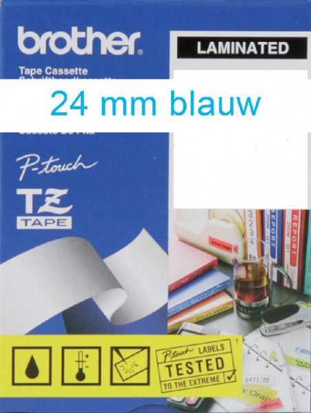 Labeltape Brother P-touch TZE-253 24mm blauw op wit