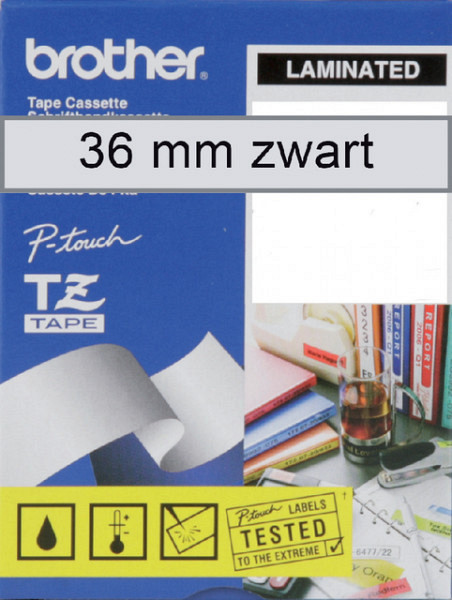 Labeltape Brother P-touch TZE-161 36mm zwart op transparant